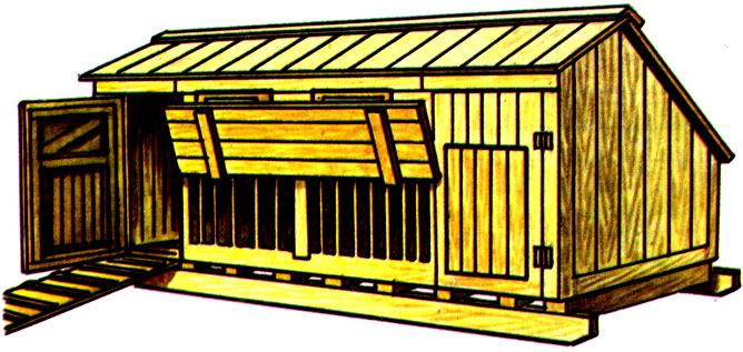 Рис. 18. Летний передвижной домик на две свиноматки: а - общий вид